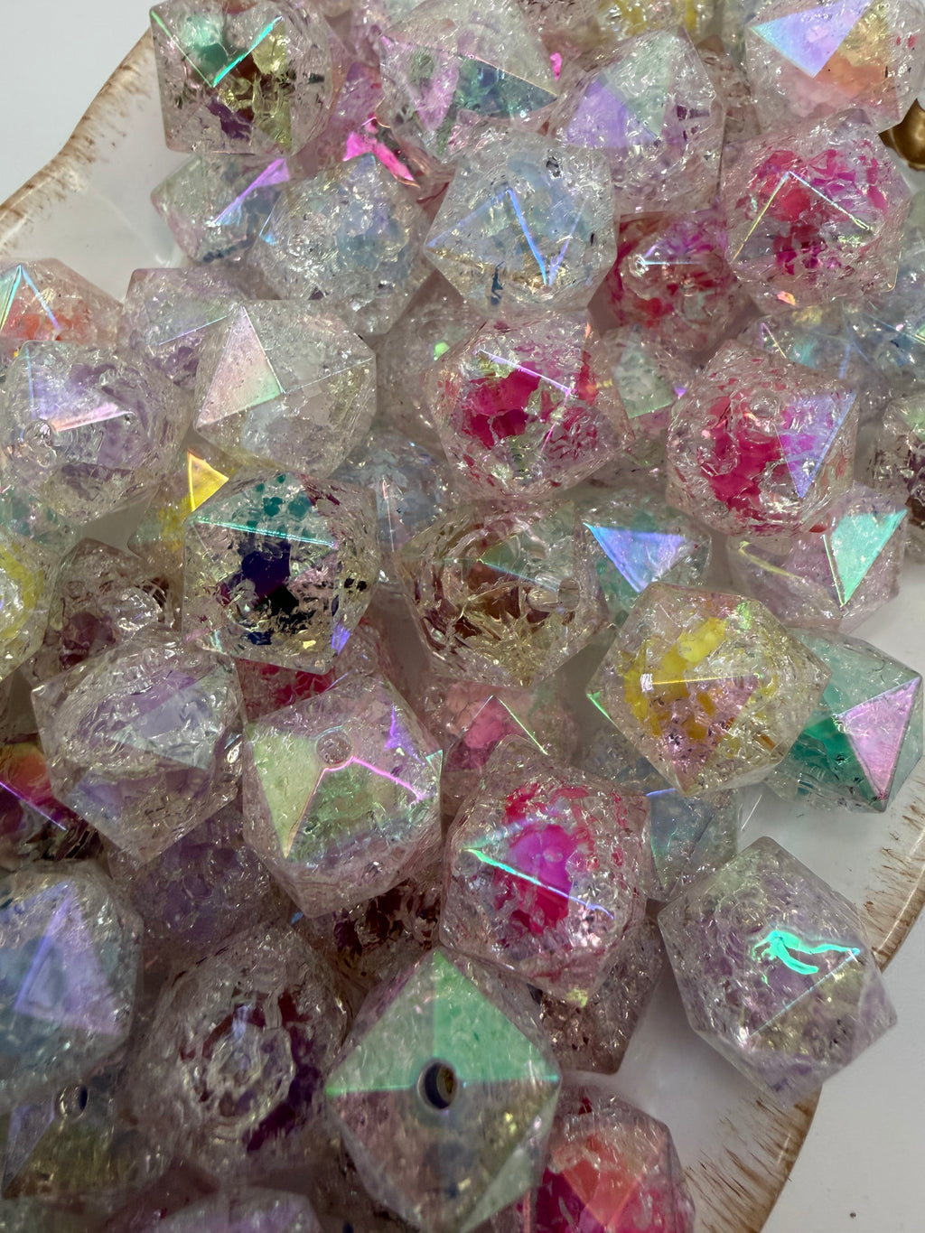 Crackle Double Layer Hexagon Beads