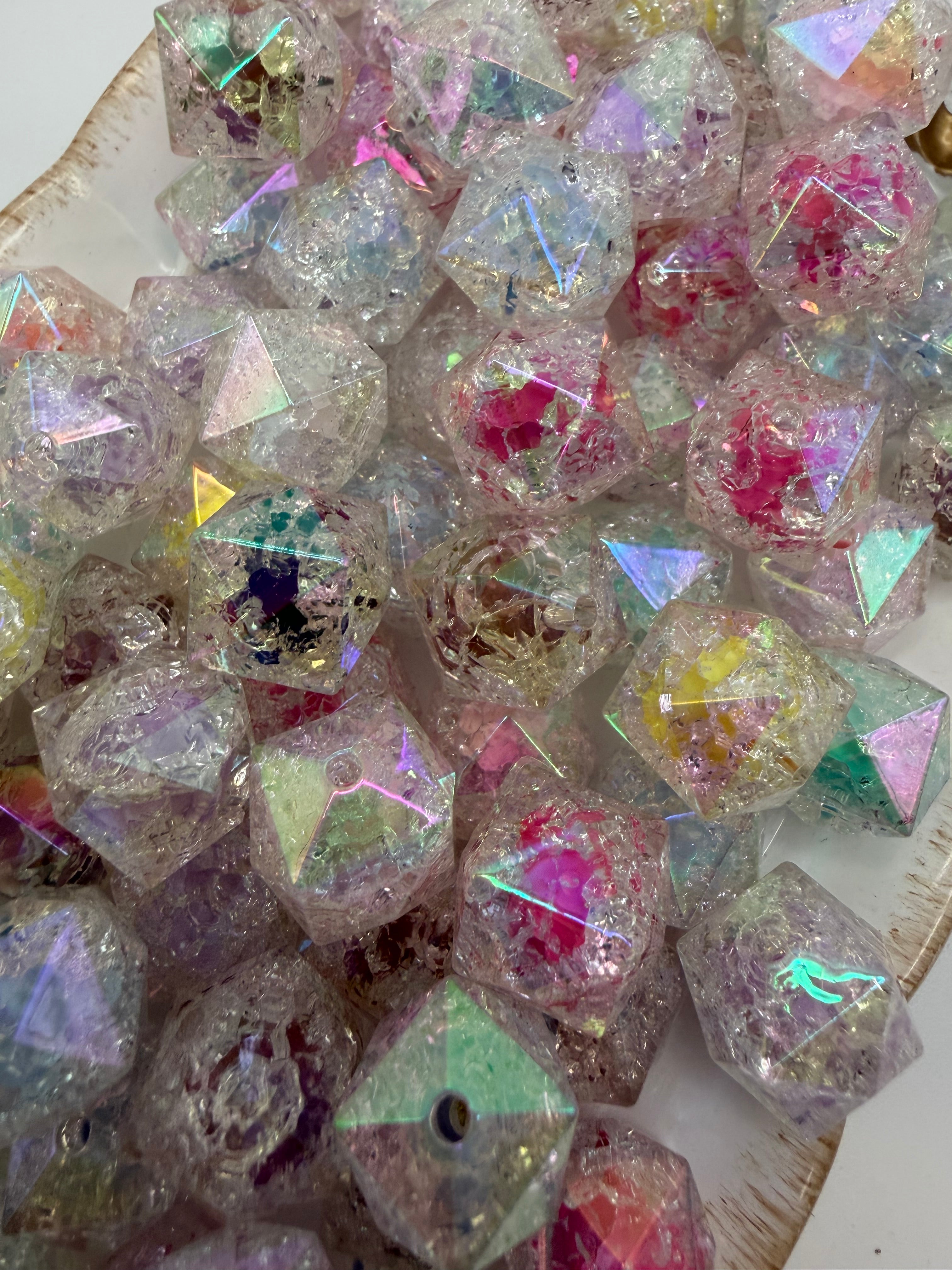 Crackle Double Layer Hexagon Beads