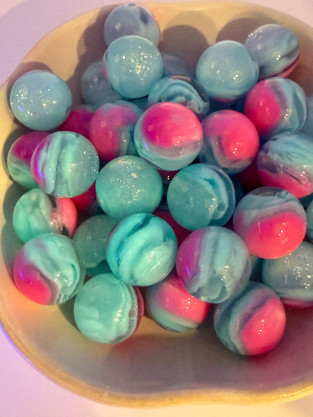 Pink and Blue Glitter Beads