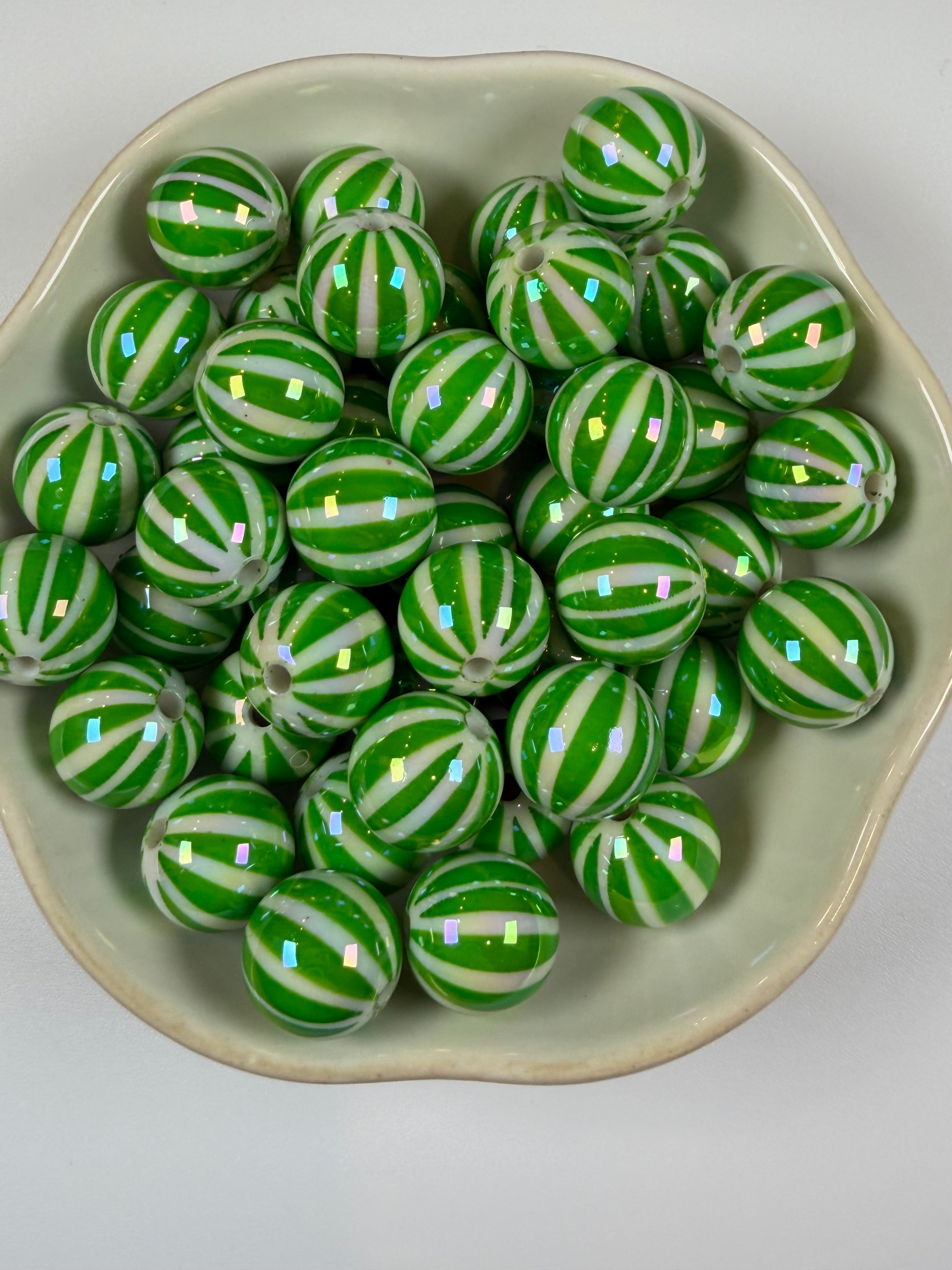 Green and White Striped Beads