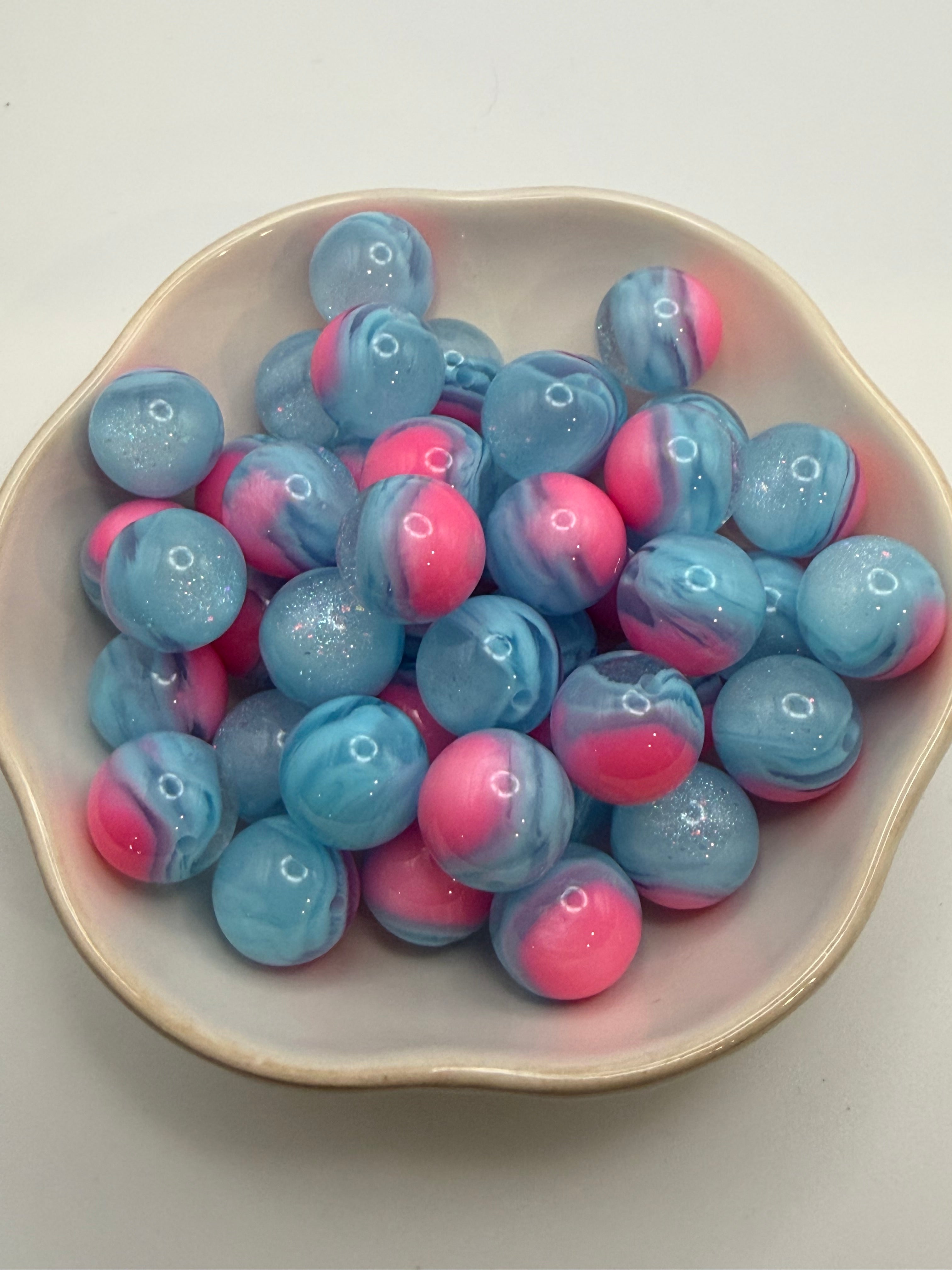 Pink and Blue Glitter Beads