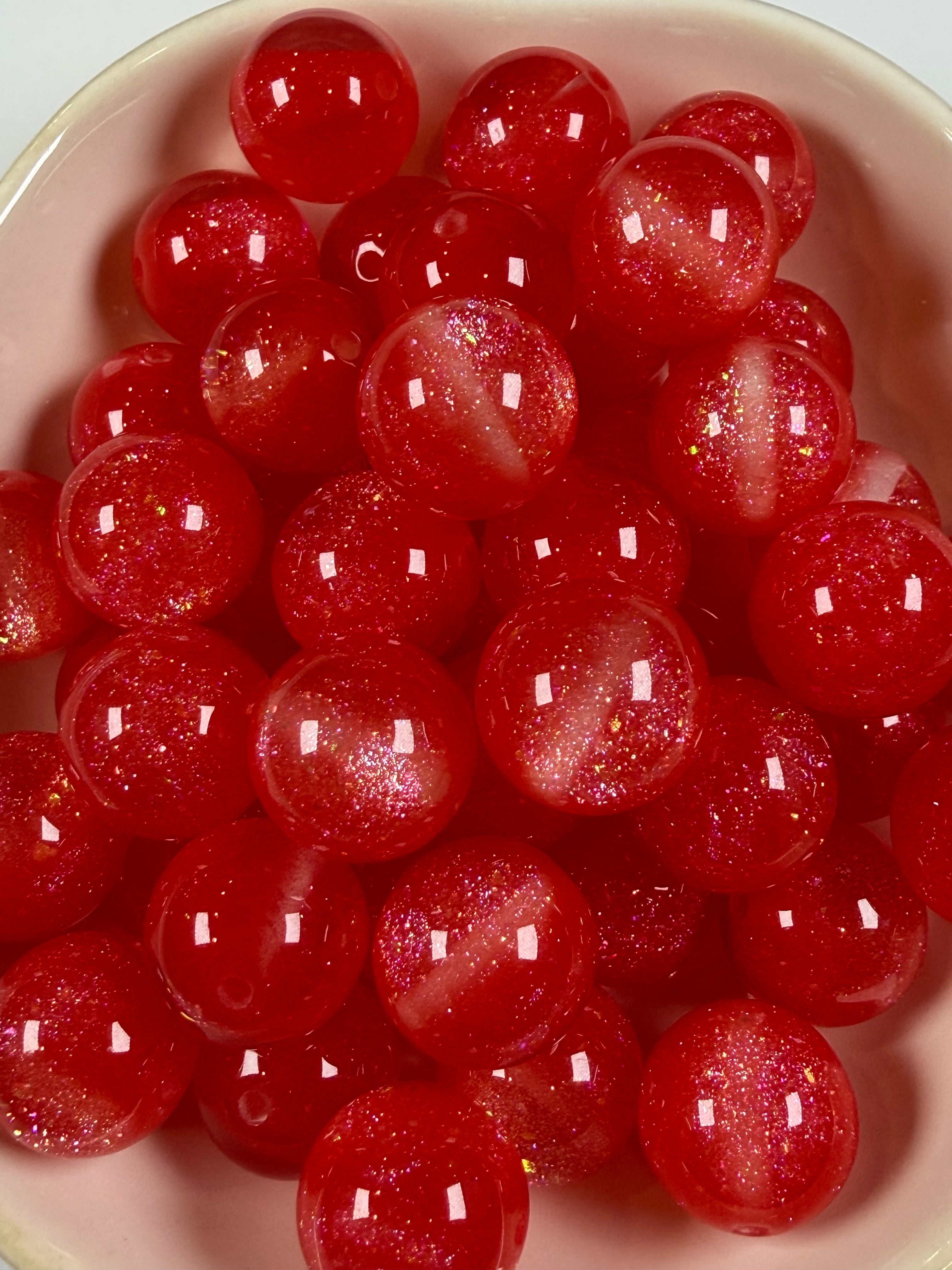 Watermelon Red Glitter Beads