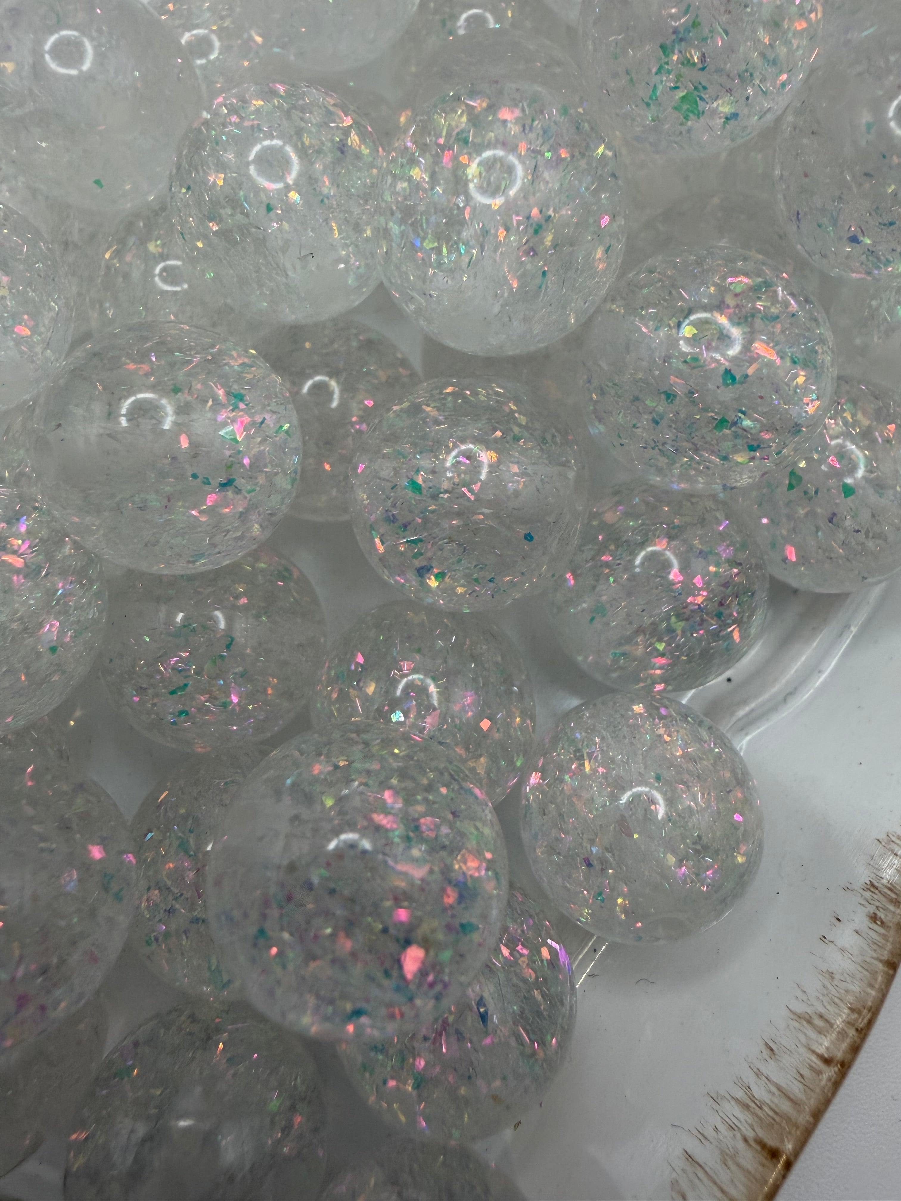 White Glitter Beads 16mm