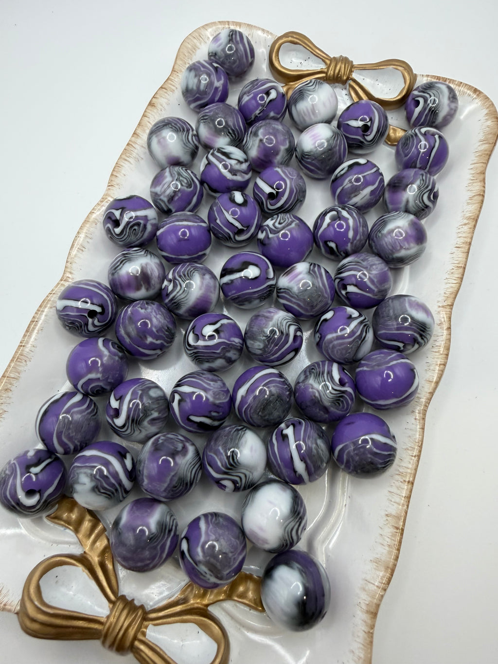 Purple Marble Beads 16mm