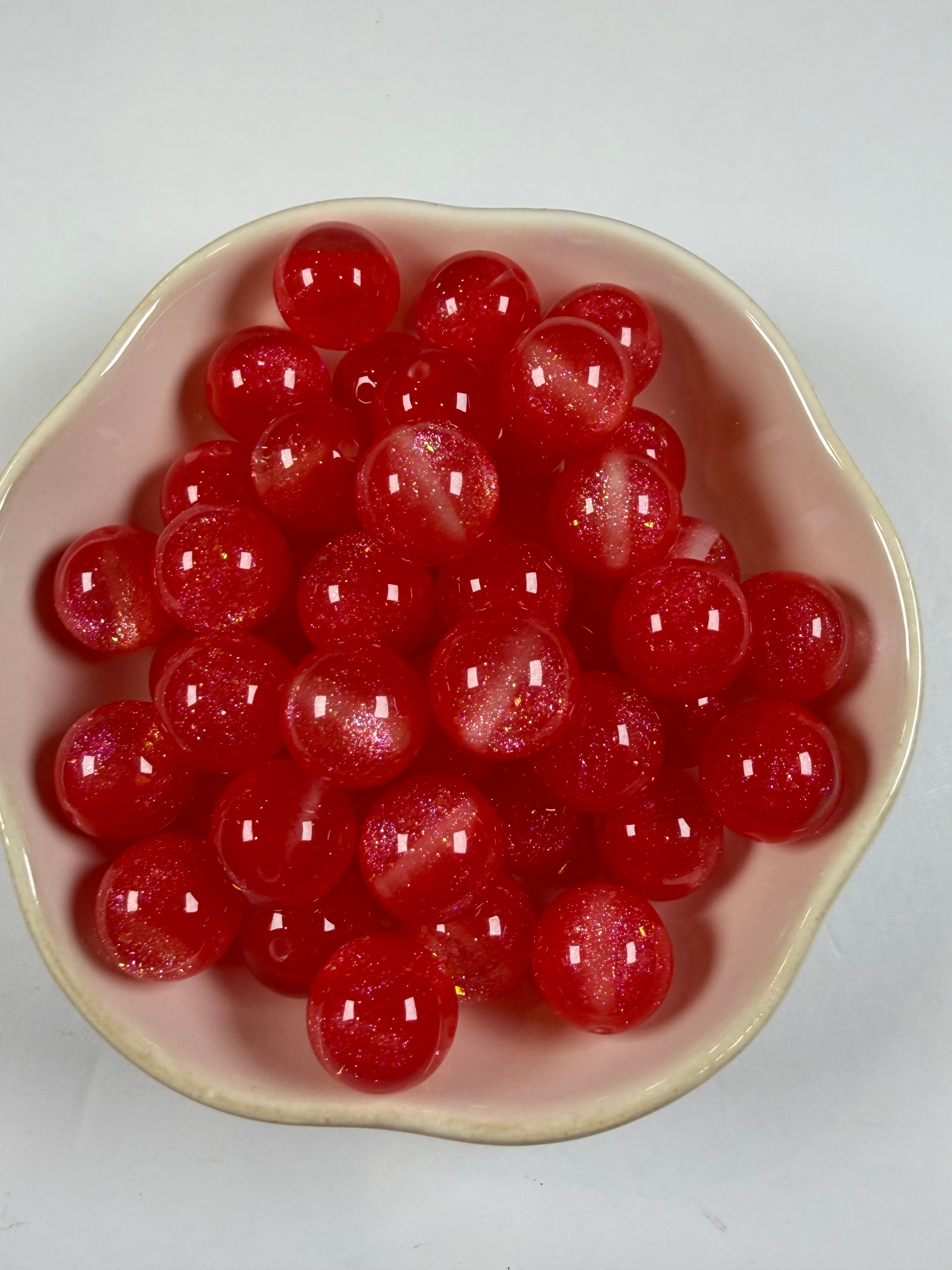 Watermelon Red Glitter Beads