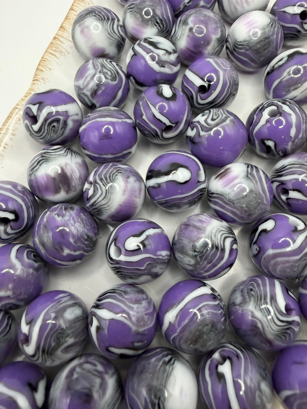 Purple Marble Beads 16mm