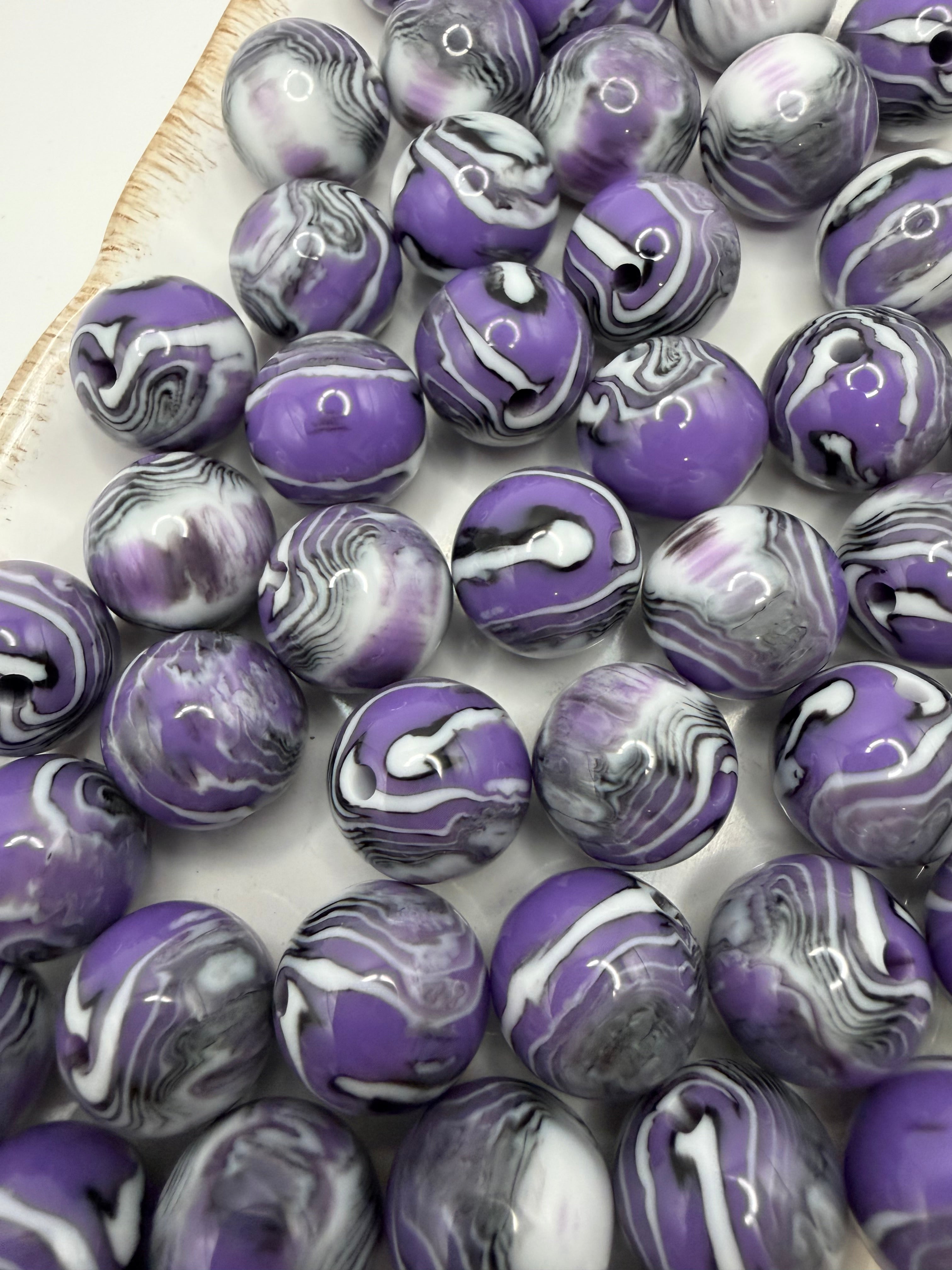 Purple Marble Beads 16mm
