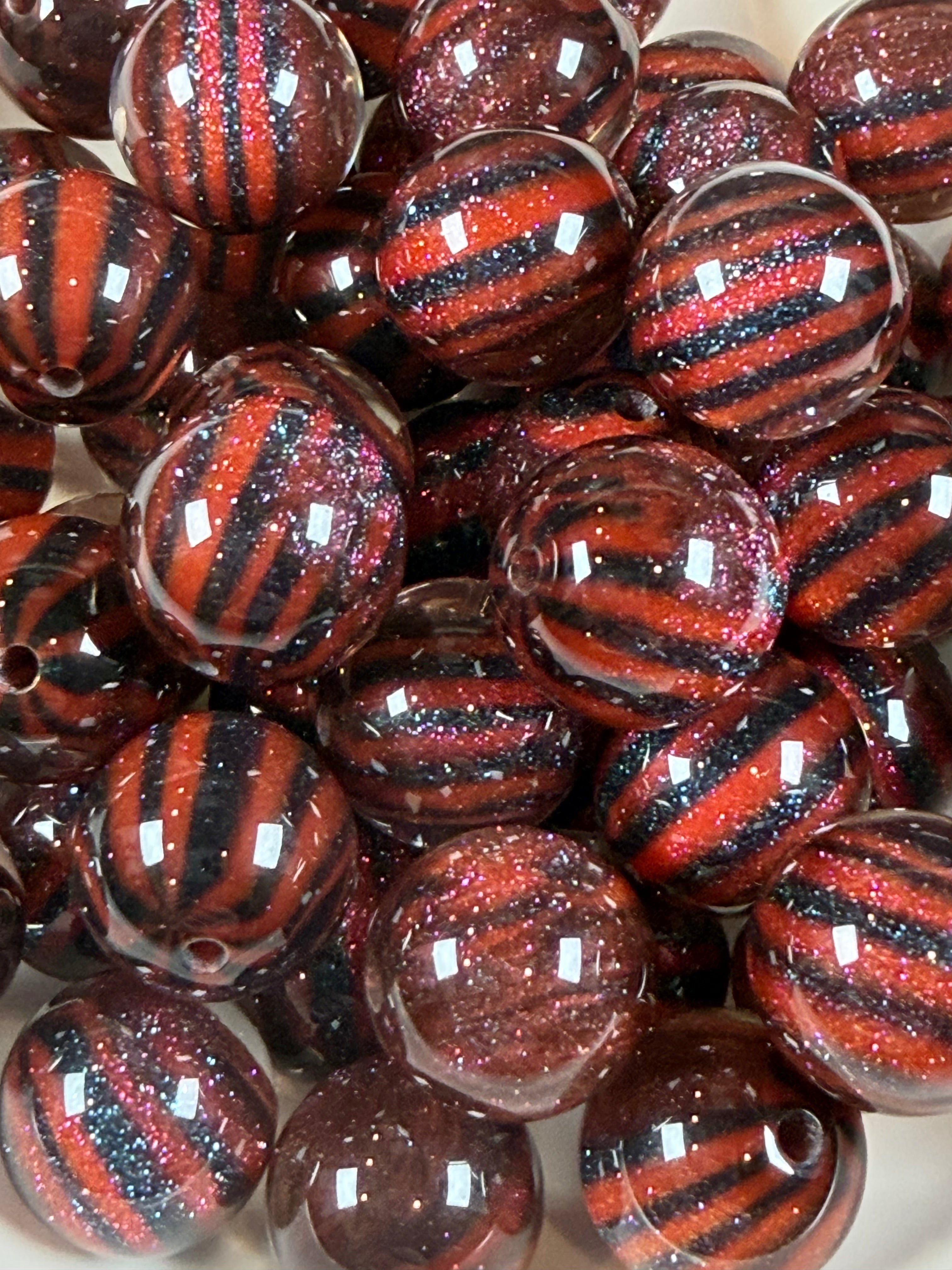 Red and Black Striped Beads