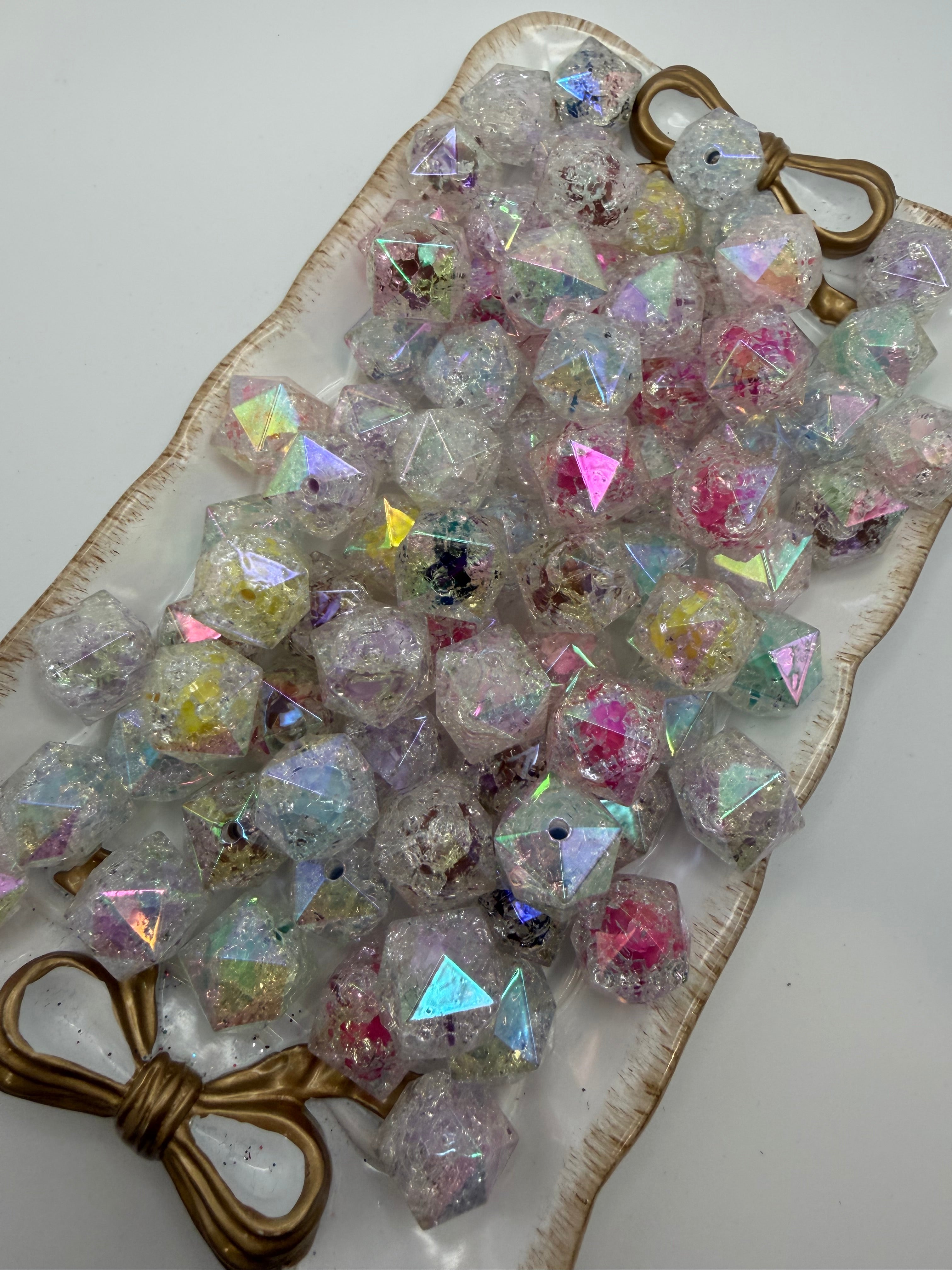 Crackle Double Layer Hexagon Beads
