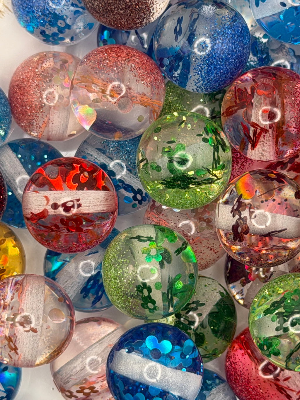 Foil Flower Glitter Beads 16mm