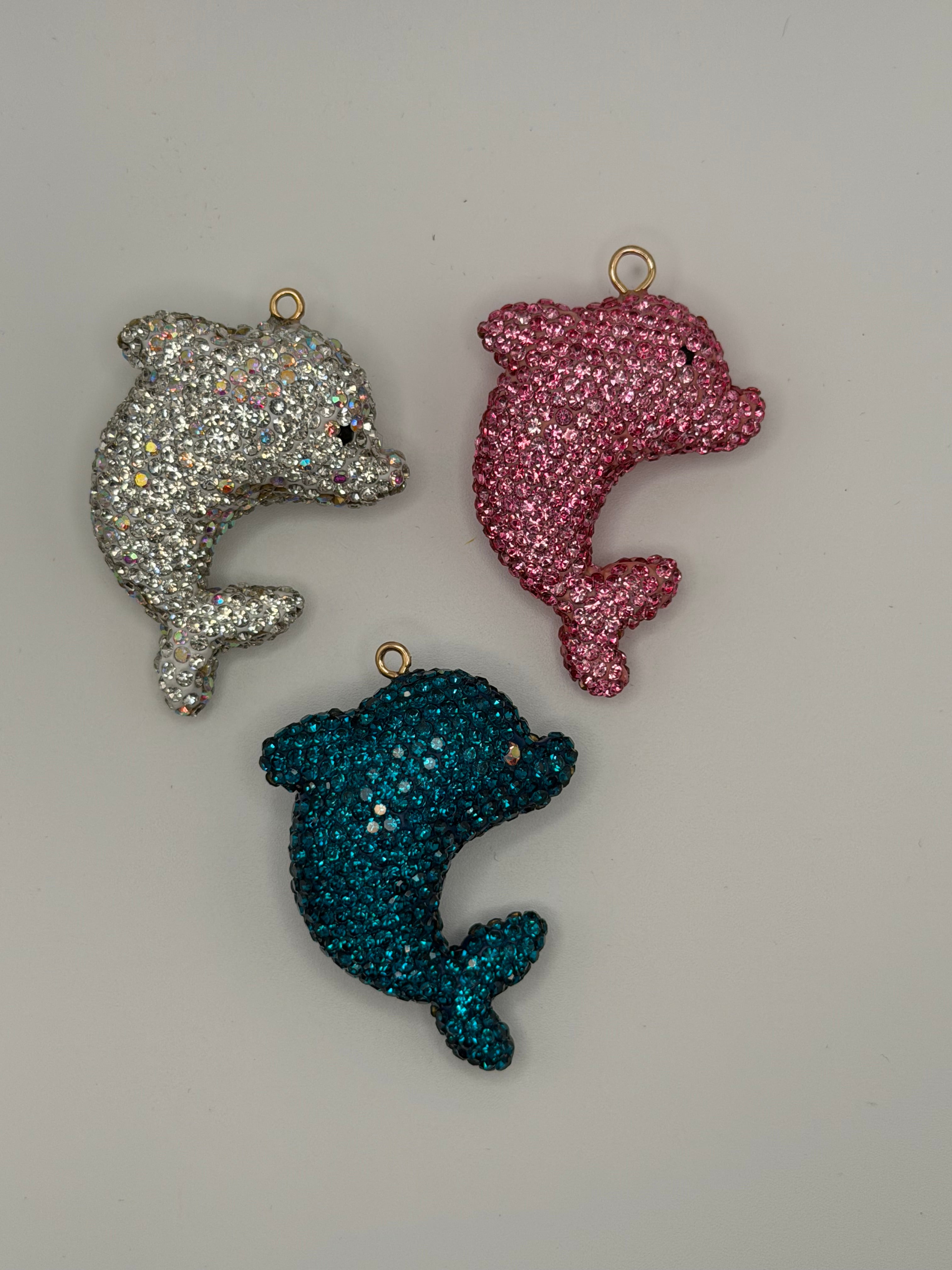 Dolphin Clay Rhinestone Pendant